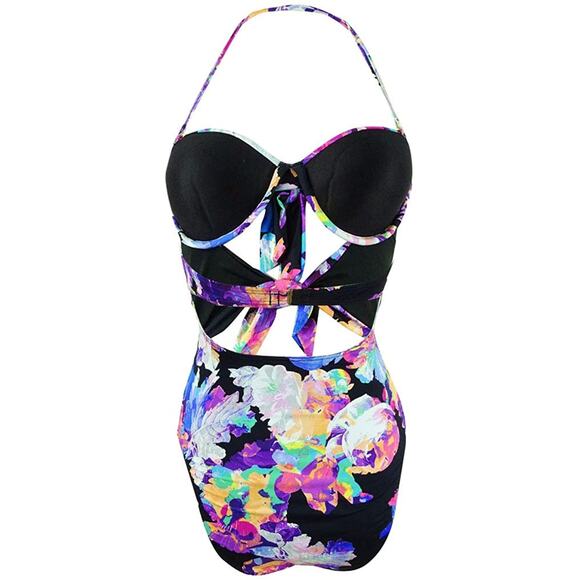 Bar III Tech Floral Underwire High Leg One-Piece Swimsuit Large NWOT - Picture 3 of 6